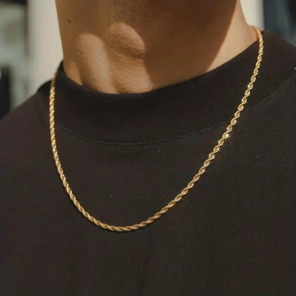 Unisex Gold Plated Solid Chain 24 7mm Rope Chain Necklace 14k Gold Plated